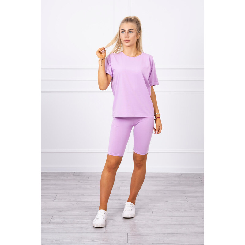 MladaModa Súprava top + krátke legíny model 9099 farba lila