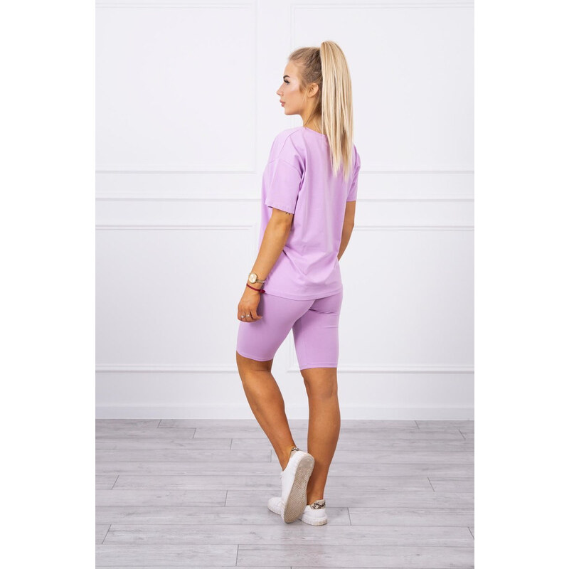 MladaModa Súprava top + krátke legíny model 9099 farba lila