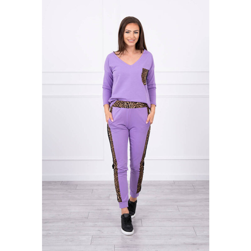 MladaModa Tepláková súprava s panterovým motívom model 0068 farba lila 15389578