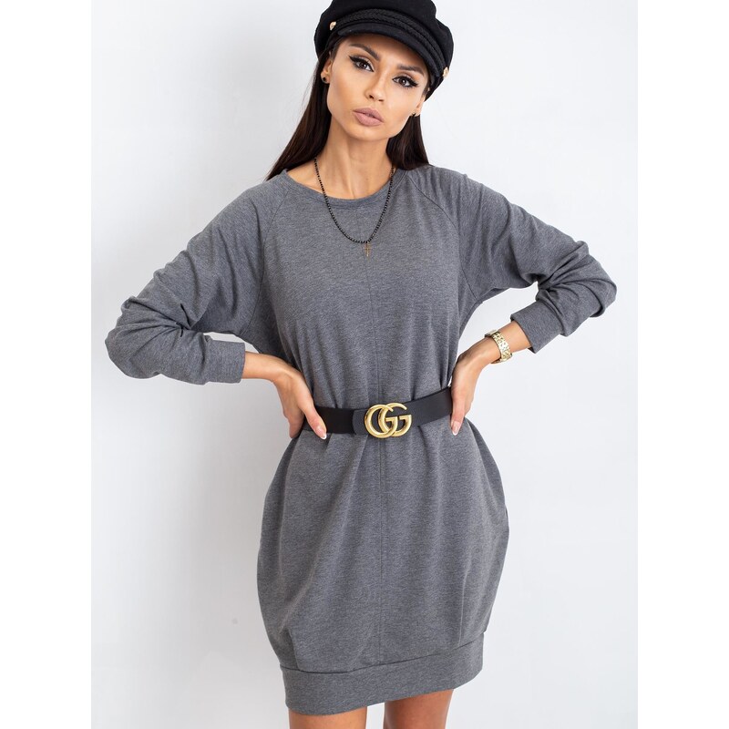 Basic Bavlnené tmavo-sivé mikinové šaty s dlhým rukávom