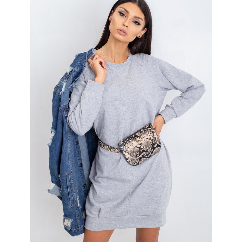 Basic Bavlnené svetlo-sivé mikinové šaty s dlhým rukávom