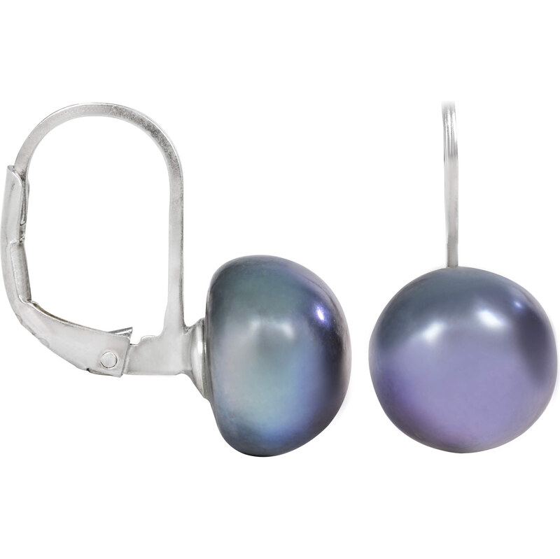 JwL Luxury Pearls Náušnice s pravou kovovo modrou perlou JL0057 66579617