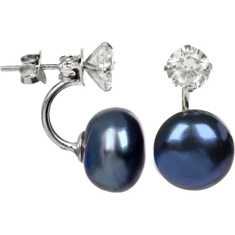 JwL Luxury Pearls Strieborné náušnice s pravou modrou perlou a 66580345
