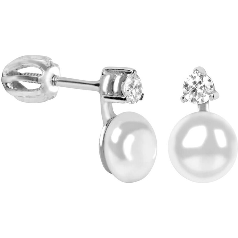 Soliter Strieborné náušnice so syntetickou perlou a kryštálom 435 001 66590121