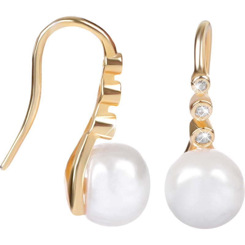 JwL Luxury Pearls Pozlátené strieborné visiace náušnice s pravou 66590159