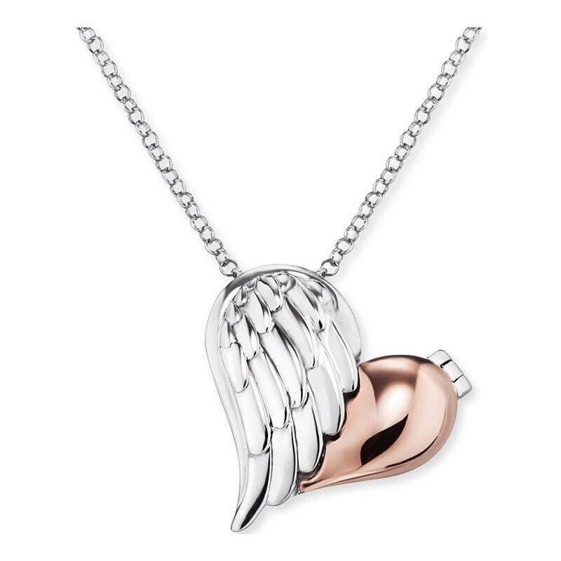 Engelsrufer Strieborný bicolor náhrdelník Medailónik srdce s krídlom 67391343