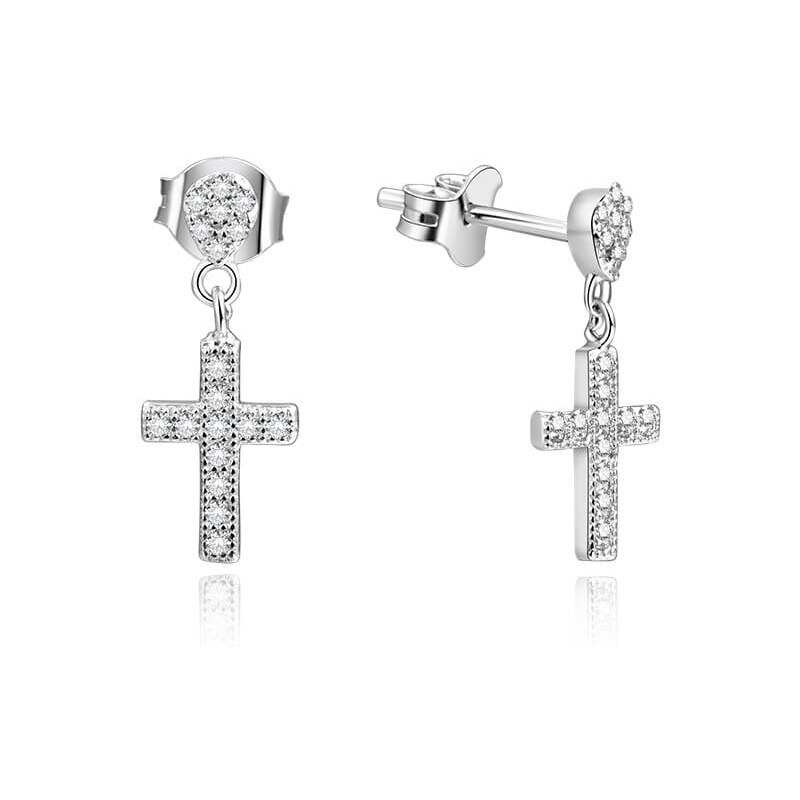 Beneto Strieborné náušnice krížiky s kamienkami AGUP1176 66584194