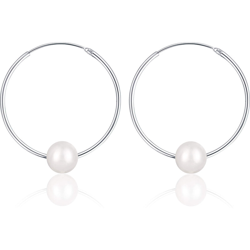 JwL Luxury Pearls Strieborné náušnice kruhy s pravými bielymi perlami 66588183