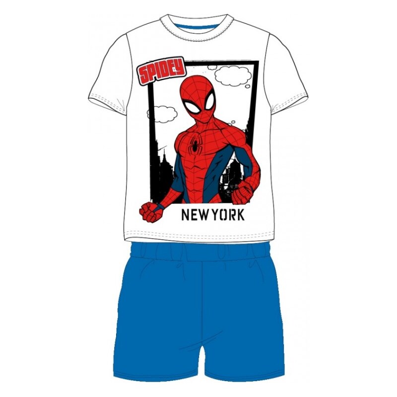 E plus M Chlapčenské / detské letné pyžamo / kraťasy + tričko / Spiderman Marvel New York - modré