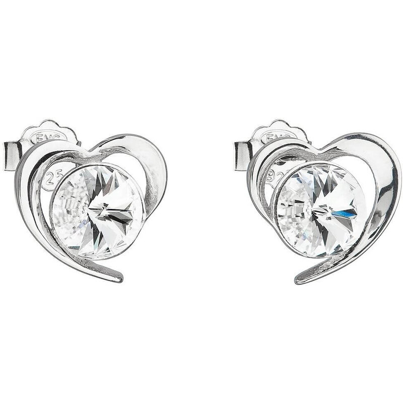 Evolution Group Strieborné náušnice s kryštálmi Swarovski biele srdce 66587812