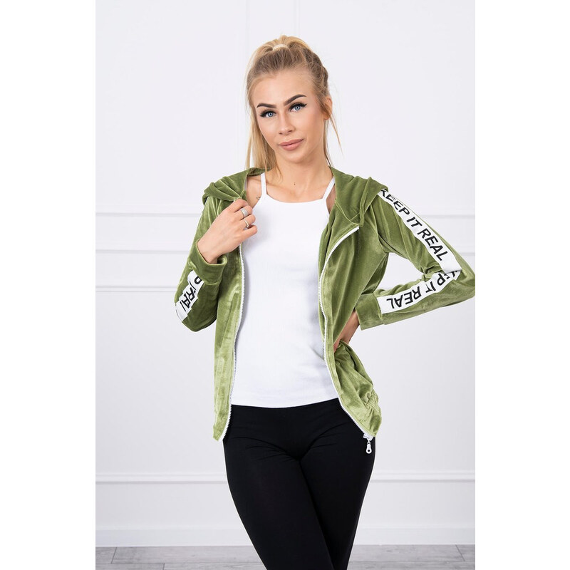 MladaModa Velúrová mikina s kapucňou a pruhom na rukáve model 9101 18545455