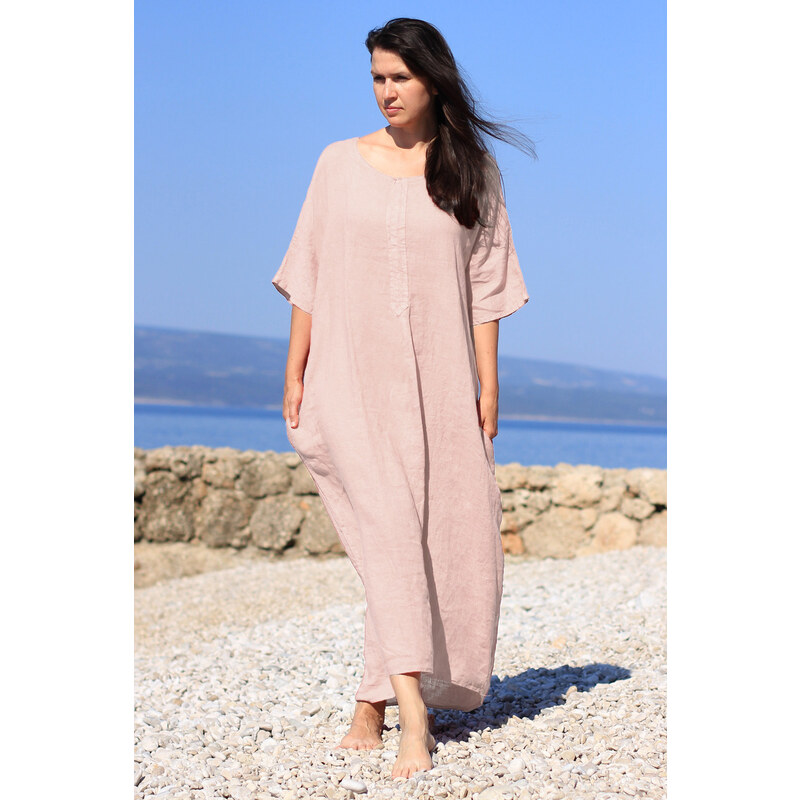 Glara Dámske letné lanové maxi šaty 33297156