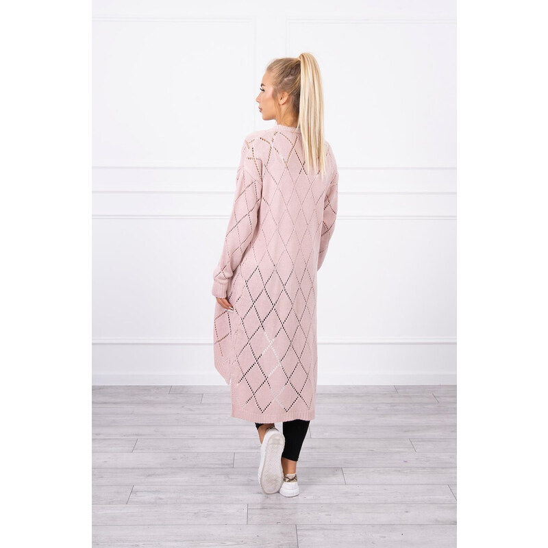 MladaModa Kardigánový sveter s perforovaným vzorom model 2020-4 pudrovo ružový