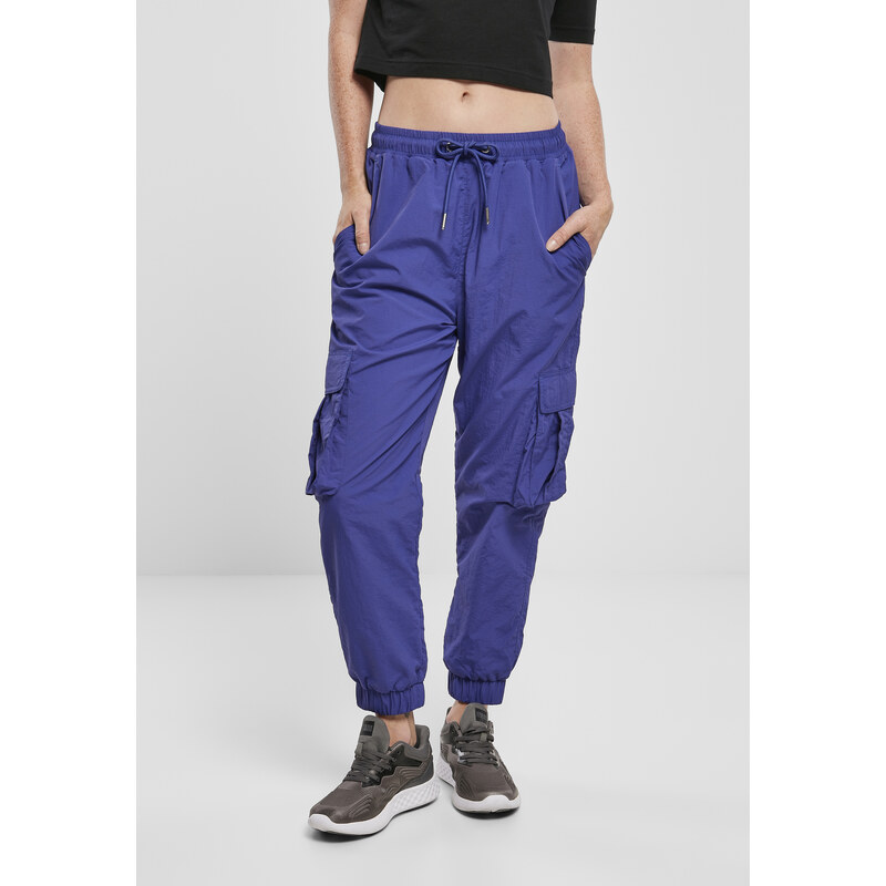 Urban Classics Womens Wavy Nylon High Waisted Cargo Pants Blue Purple 50647018