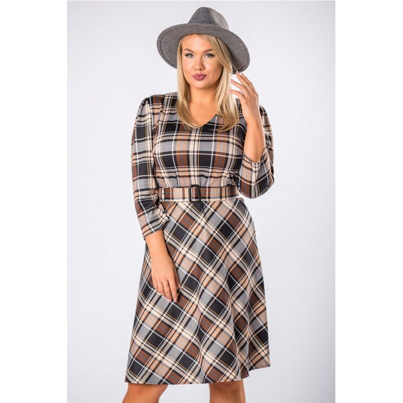 Hnedé kárované midi šaty 18693150