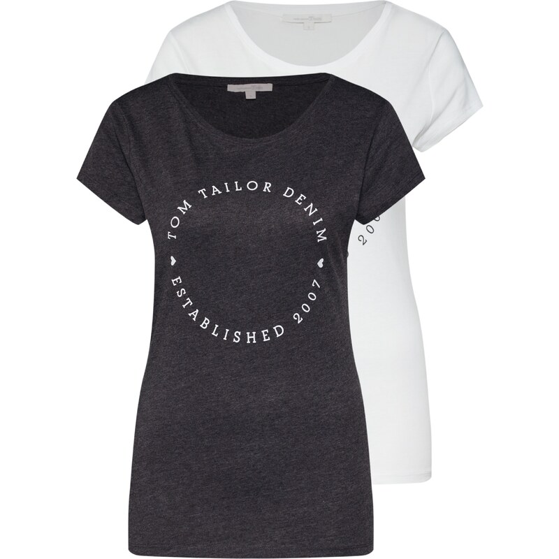 TOM TAILOR DENIM Tričko antracitová / biela 65641134