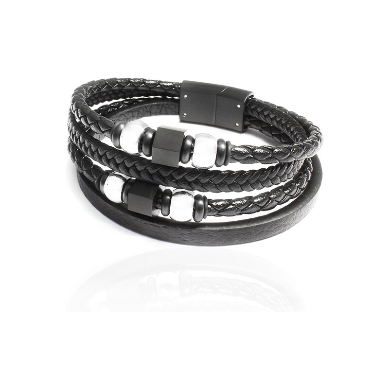 BM Jewellery Kožený náramok čierny S1060230 19421409