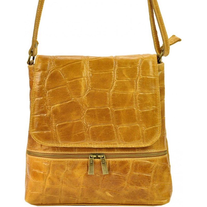 BORSE IN PELLE Kožená dámska crossbody kabelka v kroko dizajne Camel 18832097