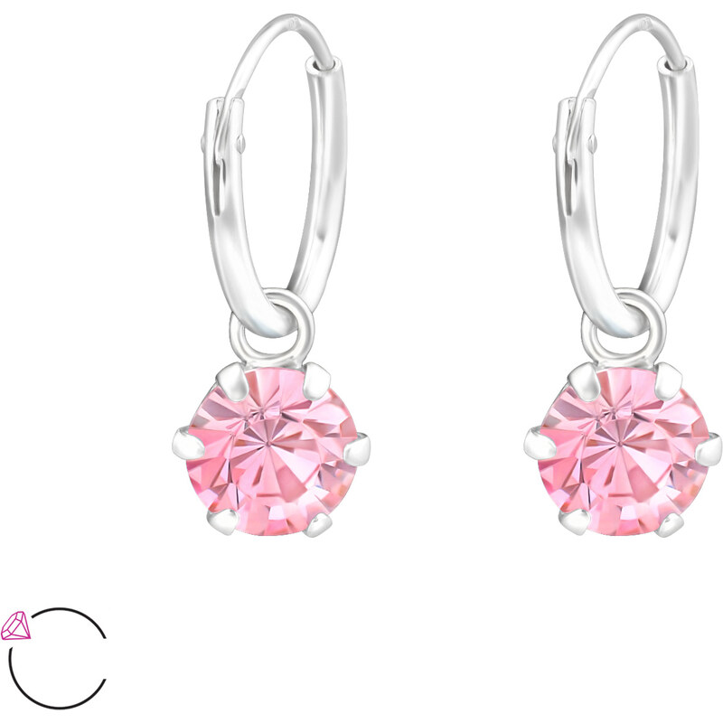 Glory detské visiace strieborné náušnice kruhy s krištáľom Light rose 18935991
