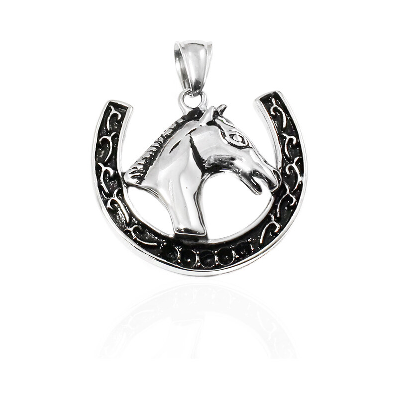 BM Jewellery Prívesok kôň s podkovou 3 cm z chirurgickej ocele 19421455