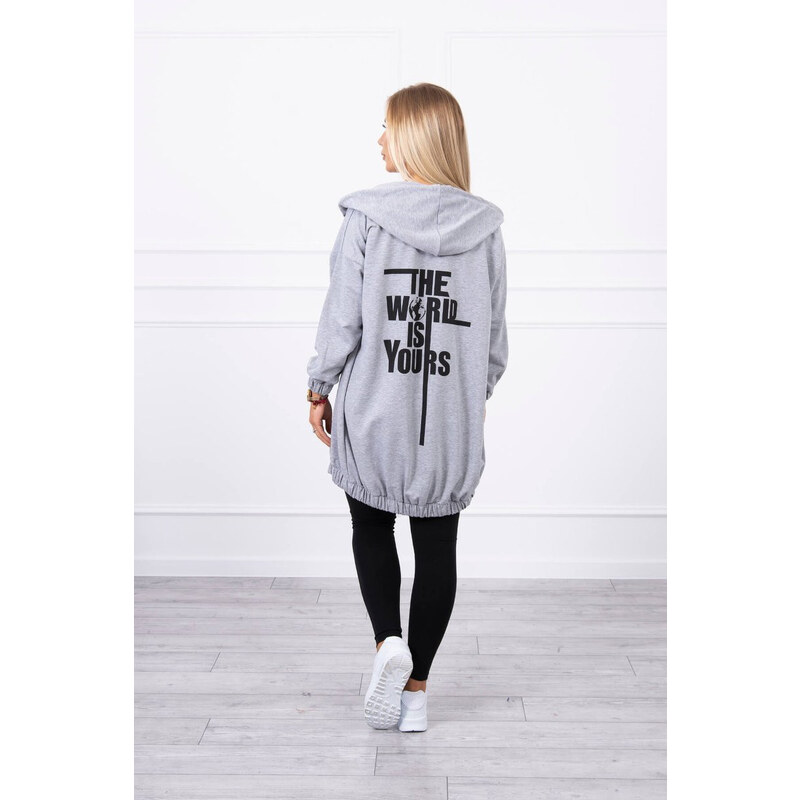 MladaModa Mikina s nápisom The world is yours na chrbte šedá 19084492