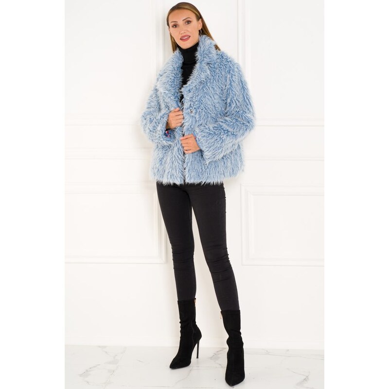 Glamorous by Glam Dámsky krátky kabát yetti - svetlomodrý