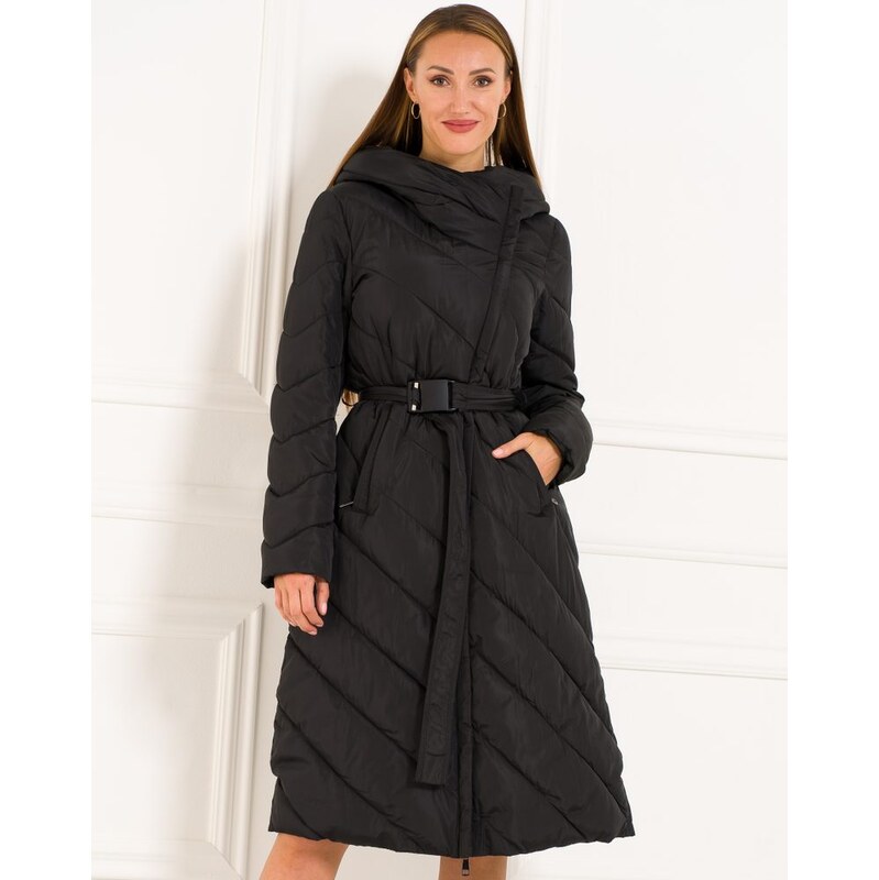 Due Linee Dámská dlouhá zimní bunda s asymetrickým zipem - černá 65454408