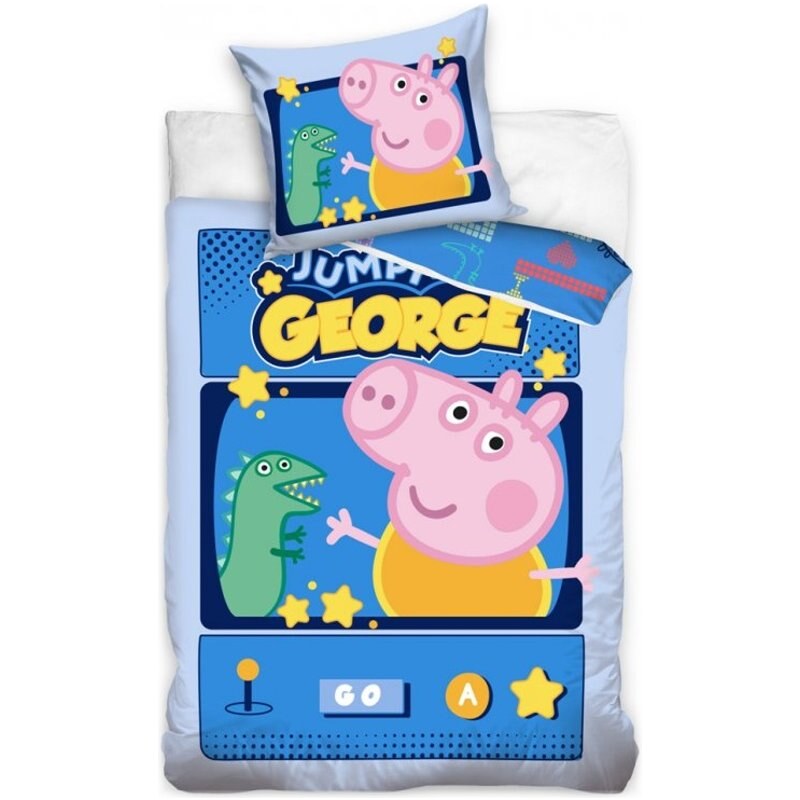 TipTrade (CZ) Detské posteľné obliečky Prasiatko Peppa - motív George Jumping game - 100% bavlna - 70 x 90 cm + 140 x 200 cm