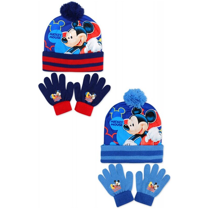 Setino Detská / chlapčenská zimná čiapka + prstové rukavice Mickey Mouse - Disney -