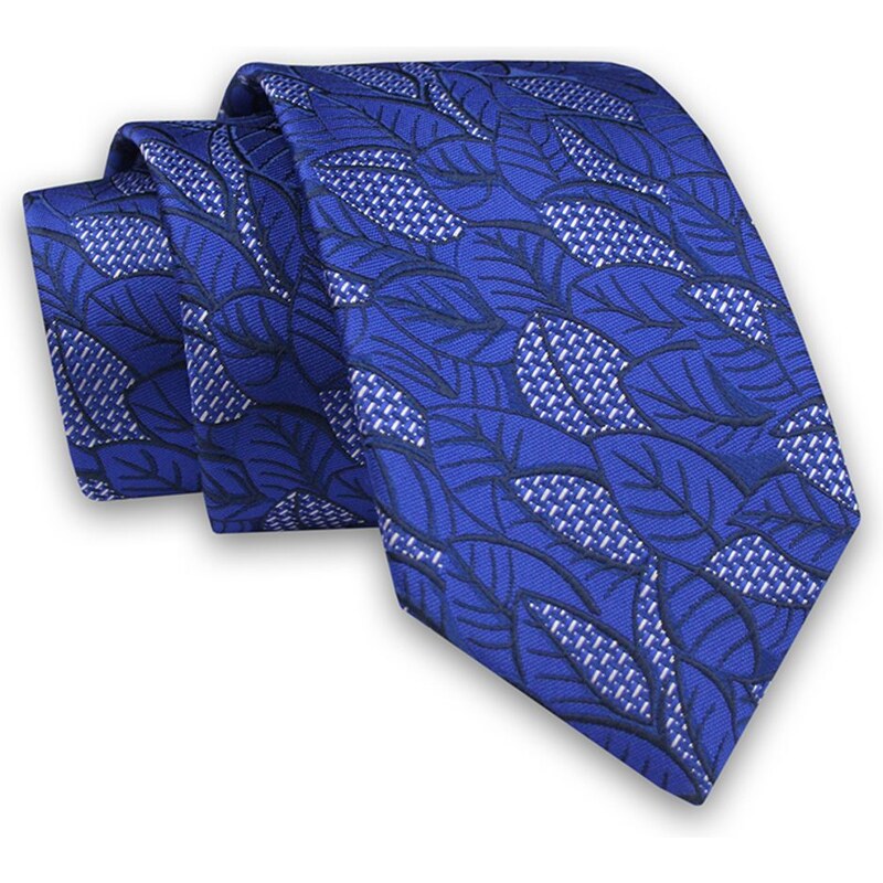 Kráľovsky modrá kravata so vzorom lístia
