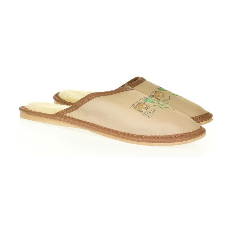 JOHN-C Detské hnedé kožené papuče VLÁČIK 19252397