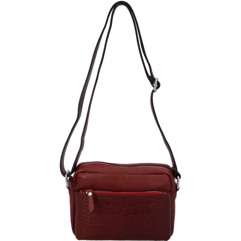 Dámska kožená crossbody kabelka tmavočervená - ItalY Kruba červená 30920195