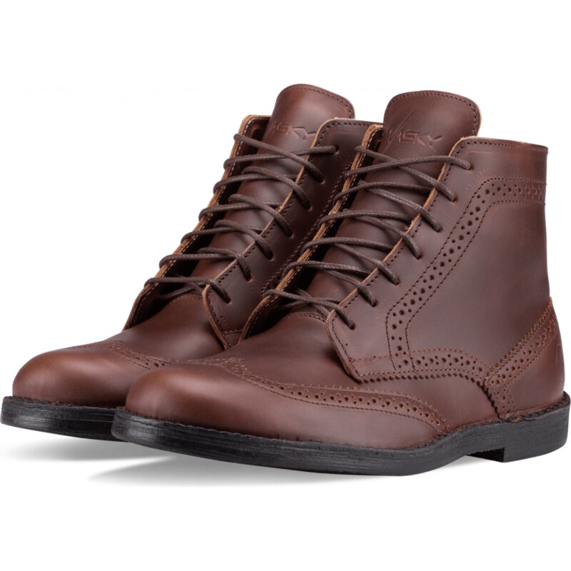 Vasky Brogue High Dark Brown - Pánske kožené členkové topánky tmavo hnedé, ručná výroba jesenné / zimné topánky