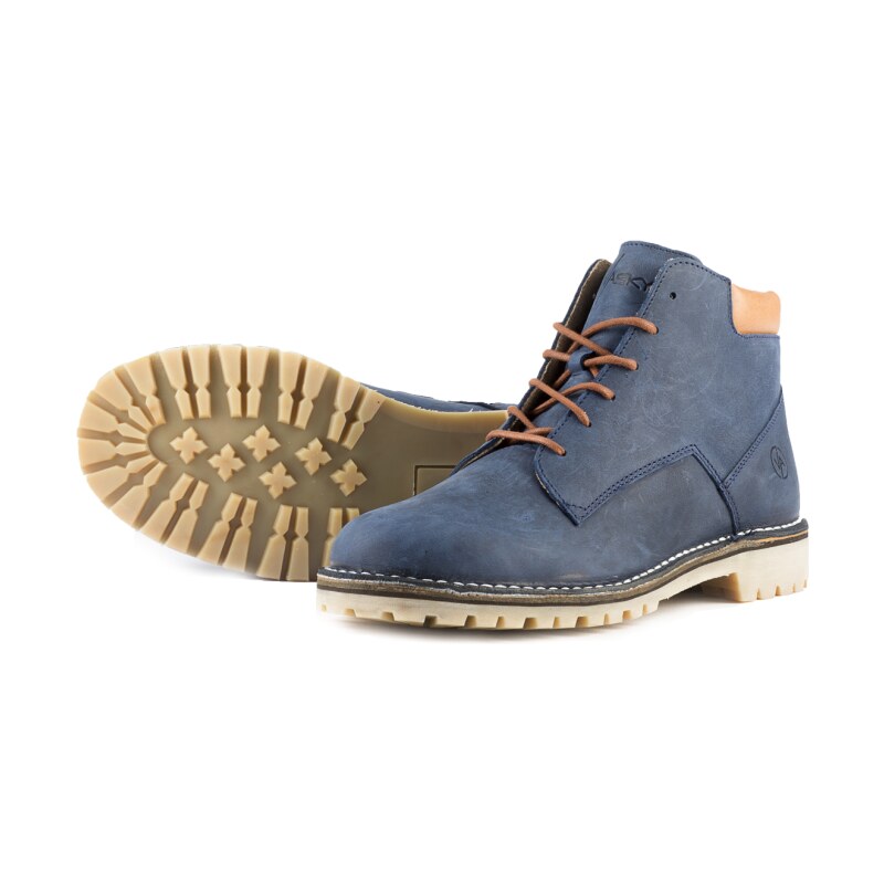 Vasky Hillside Blue - Pánske kožené členkové topánky modré, ručná výroba jesenné / zimné topánky