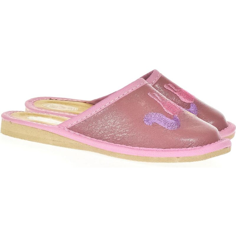 JUST MAZZONI Detské ružové kožené papuče jednorožec KYARA 25-34