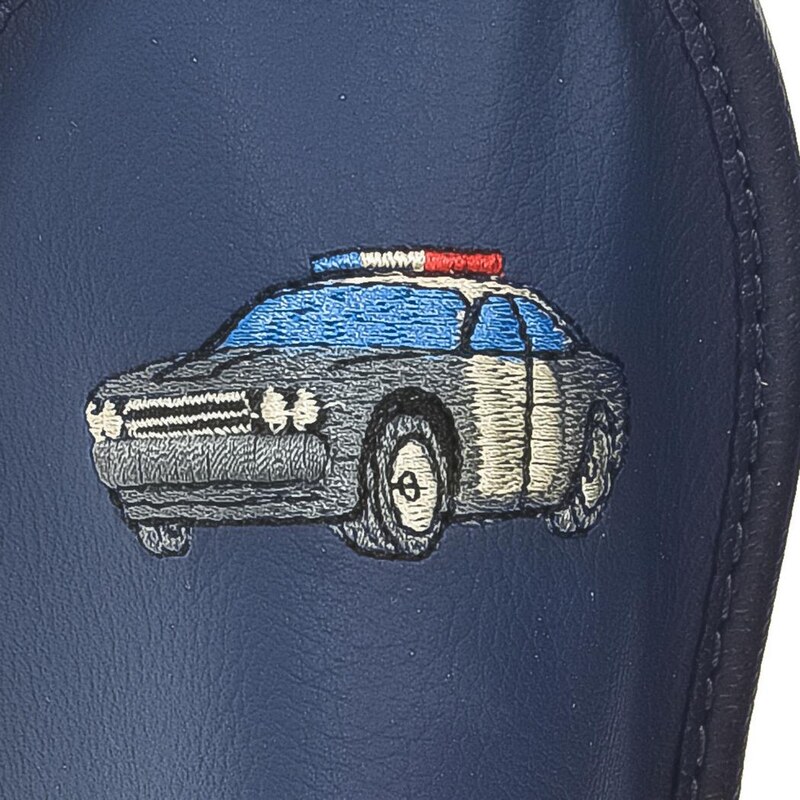 JUST MAZZONI Detské modré kožené papuče POLICE CAR 25-34