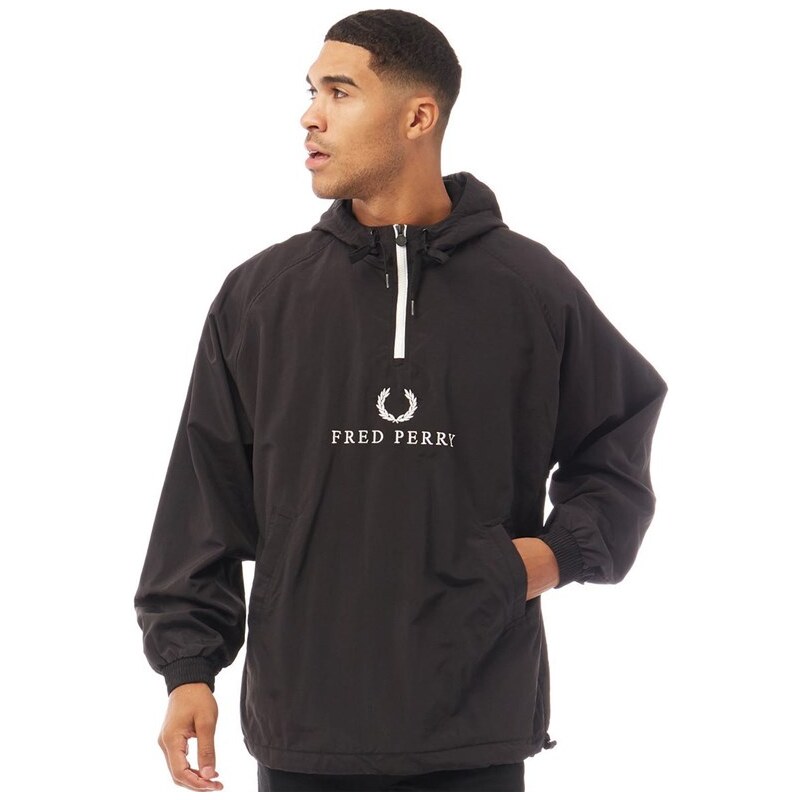 Fred Perry Mens Embroidered Half Zip Jacket Black GLAMI.sk