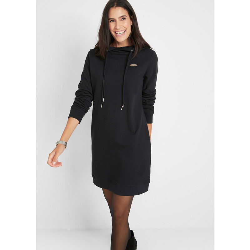 bonprix Mikinové šaty s kapucňou, farba čierna 45137656