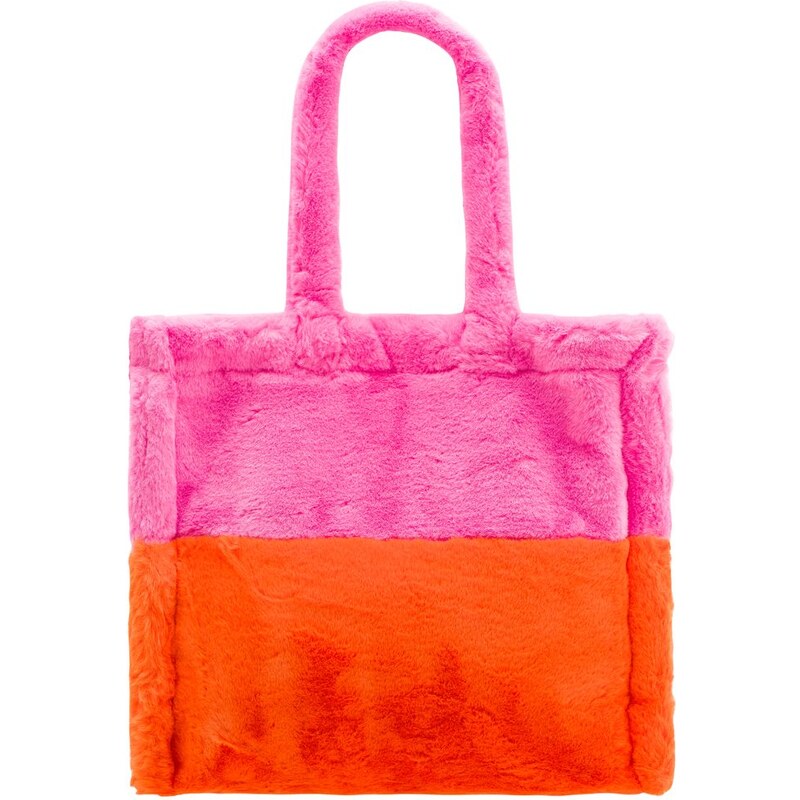 Due Linee Dámska veľká obojstranná kabelka s chlpom ružovo - oranžová 19511563