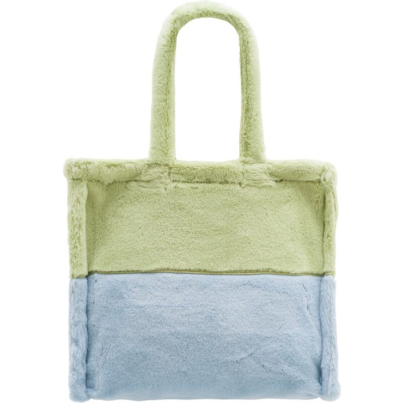 Due Linee Dámska veľká obojstranná kabelka s chlpom zeleno - modrá 19511557