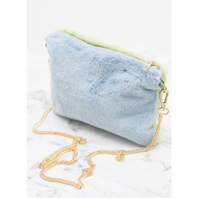Due Linee Dámska crossbody kabelka s chlpom zeleno - modrá 19511558