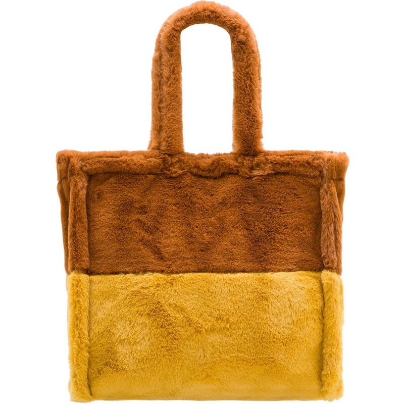 Due Linee Dámska veľká obojstranná kabelka s chlpom hnedo - žltá 19511559