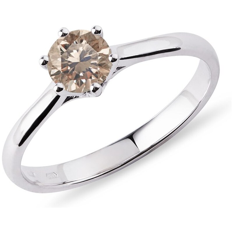 Zásnubný prstienok z bieleho zlata s champagne diamantom KLENOTA K0286042