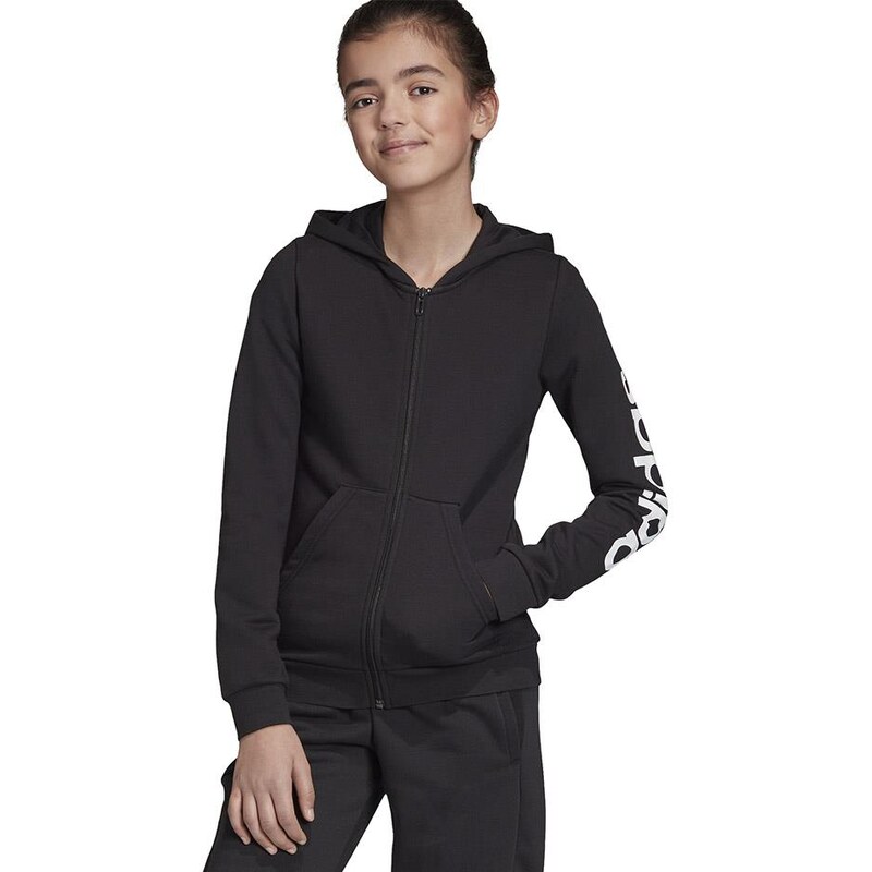Detská mikina Adidas Youth Essentials Linear Full Zip Hoodie čierna EH6124