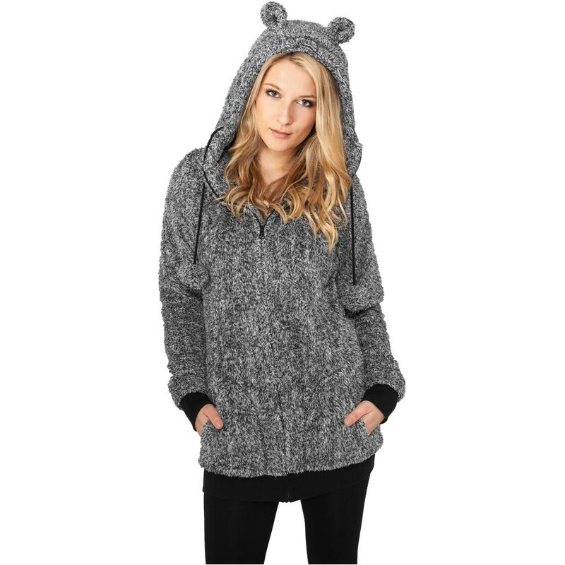 Urban Classics Womens Melange Teddy Zip Hoody blk/wht 50662053