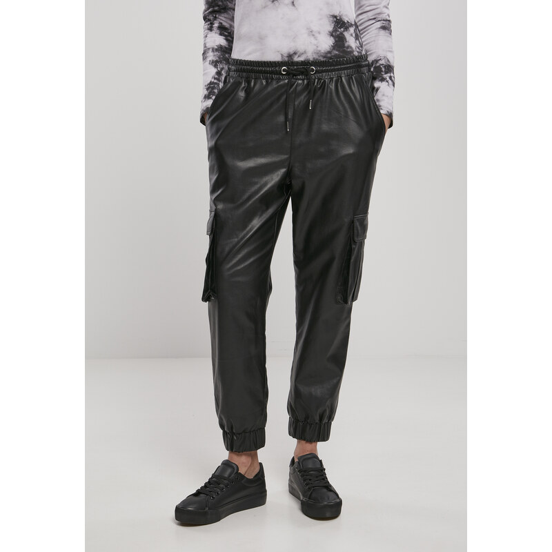 Urban Classics Womens Cargo Pants Made of Faux Leather Black 50641037
