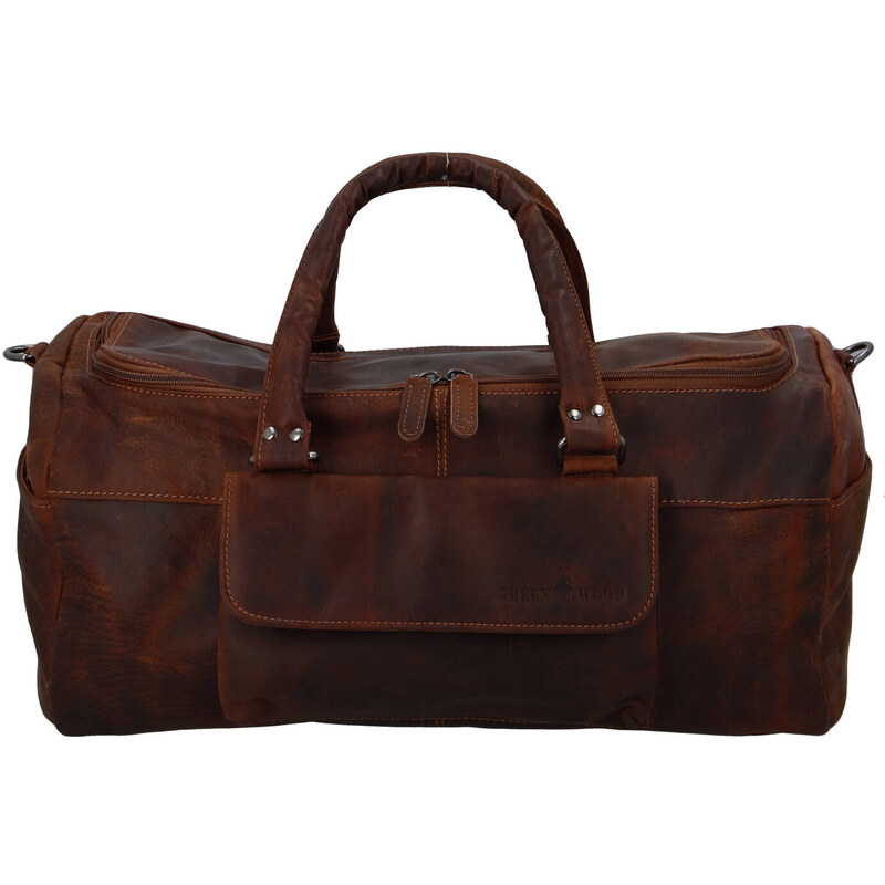 Veľká kožená cestovná taška Odilon Green Wood, hnedá 64830663