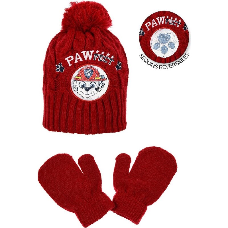 PAW PATROL Chlapčenský červený set rukavíc a čiapky s Labkovou patrol