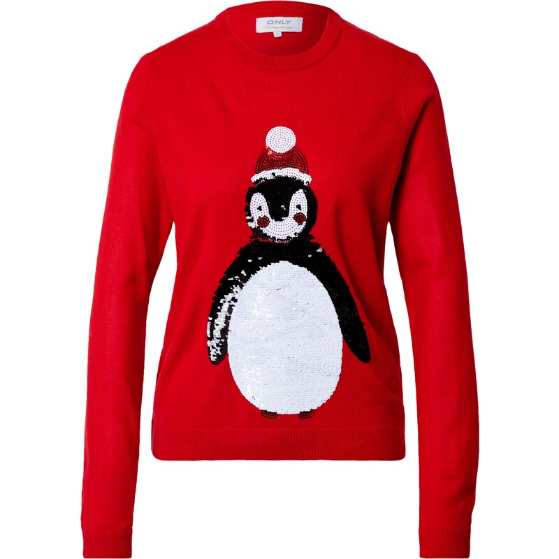ONLY Sveter Xmas ohnivo červená / čierna / biela 63017519