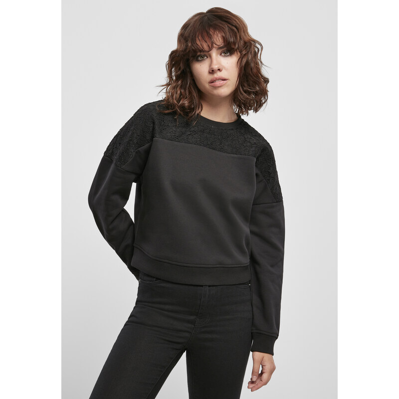 Urban Classics Womens short oversized lace insert Crew black 50564014